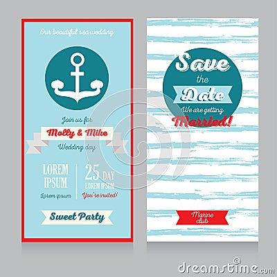 Invitation for beautiful marine style wedding Vector Illustration