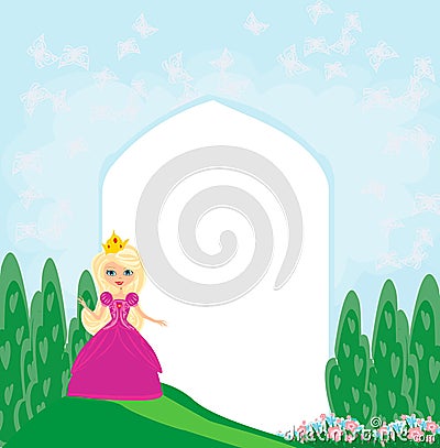 Invitation with a beautiful sweet princess - frame Vector Illustration