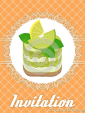 Invitation card cake with lime Vector Illustration