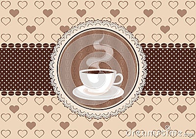 Invitation card with coffee and lace frame Vector Illustration