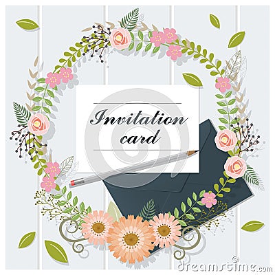 Invitation card collection on wooden background Vector Illustration