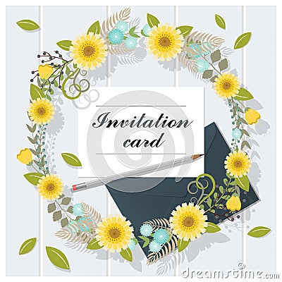 Invitation card collection on wooden background Vector Illustration