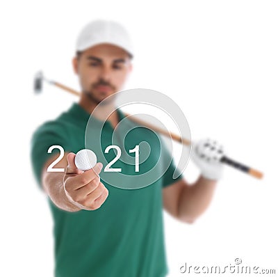 Invitation card design with ball for 2021 golf events Stock Photo