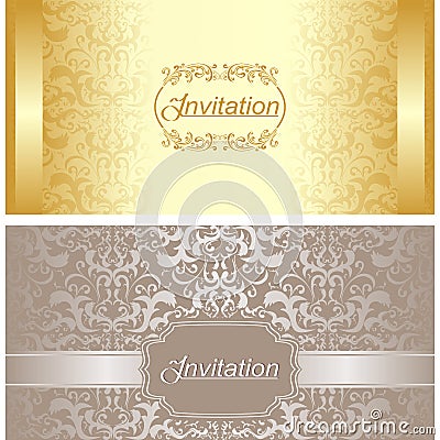 Invitation card design in gold and silver colors Vector Illustration