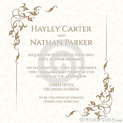 Invitation card with floral frame on seamless background. Classic design page Vector Illustration