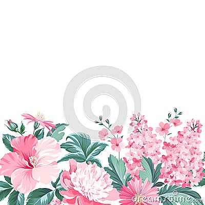 Invitation card with floral garland and text place Vector Illustration