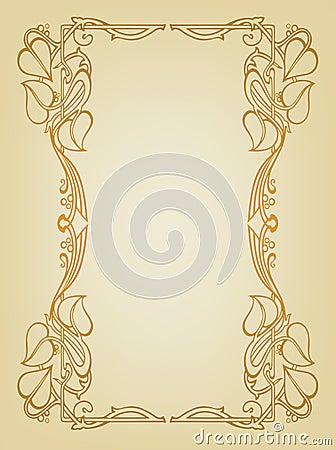 Invitation card with flower wedding garland in art nouveau style Stock Photo