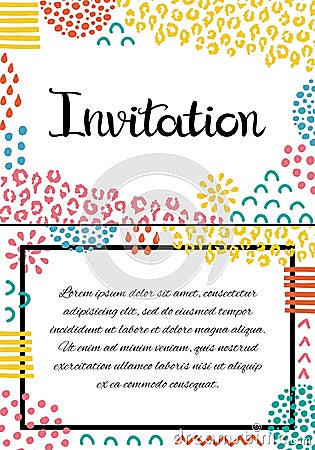 Invitation card. Hand drawn lettering. Background with abstract hand drawn textures Vector Illustration