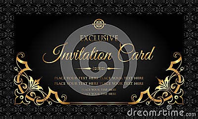 Invitation card - luxury black and gold design in vintage style Vector Illustration