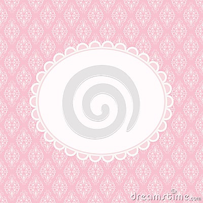 Invitation card with blank space for text on pink damask background. Vector illustration Cartoon Illustration