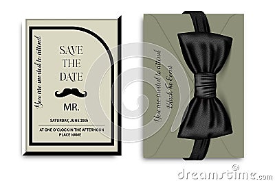 An invitation card to a man's day party. Vector bow tie. Black, white and gold are classic patterns with Vector Illustration