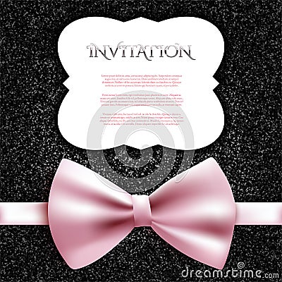 Invitation decorative card template with bow and glitter Vector Illustration