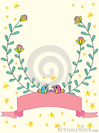 Invitation flower bird frame sit down Vector Illustration