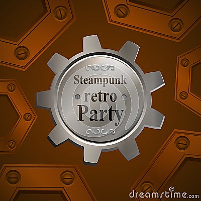 Invitation flyer on retro steampunk party in brown Vector Illustration