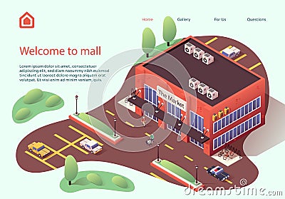 Invitation Flyer is Written Welcome to Mall Flat. Vector Illustration