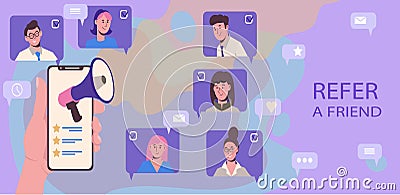 An invitation for friends or employees to join a project or group of social networks. Referral program. Office workers. Contacts o Vector Illustration