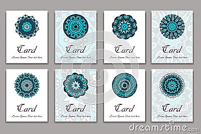 Invitation graphic card with mandala. Decorative ornament for card design: wedding, bithday, party, greeting. Vintage mandala elem Vector Illustration