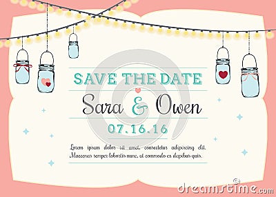 Invitation with hanging mason jars Vector Illustration