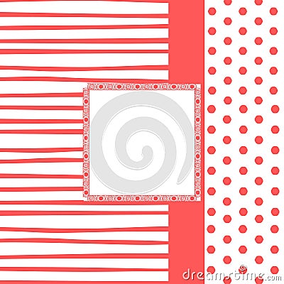 Invitation or postcard for events with red lines and dots with a square in the middle Stock Photo