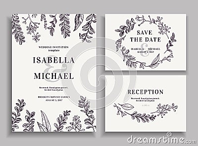 Invitation, save the date, reception card. Vector Illustration