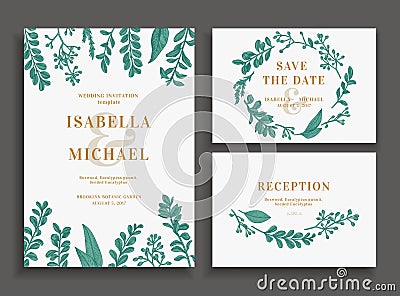 Invitation, save the date, reception card. Vector Illustration