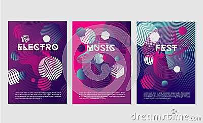 Invitation templates for night club party with dynamic shapes.Dance music festival with abstract geometric smooth line. Vector Illustration