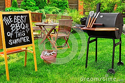 An Invitation To A Barbecue Party, Written on Blackboard Stock Photo