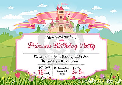 Invitation to Princess Birthday Party Vector Illustration