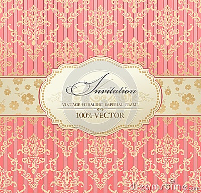 Invitation vintage label frame pink Vector Illustration