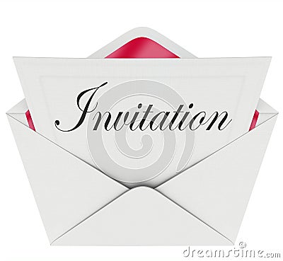 Invitation Word Card Envelope Invited to Party Event Stock Photo