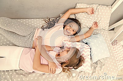 Invite friend for sleepover. Best friends forever. Consider theme slumber party. Slumber party timeless childhood Stock Photo