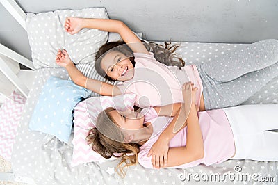 Invite friend for sleepover. Best friends forever. Consider theme slumber party. Slumber party timeless childhood Stock Photo