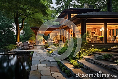 Inviting Beautiful backyard exterior small house. Generate Ai Stock Photo
