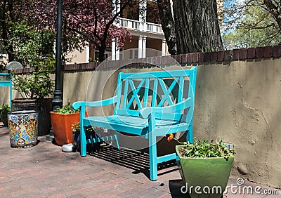 Inviting bench, Santa Fe, New Mexico Stock Photo