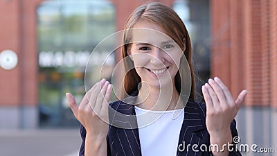 Inviting Gesture by Young Business Woman Stock Photo