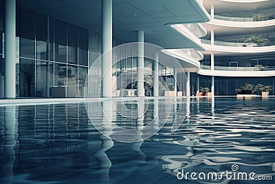 Inviting Modern building with pool water. Generate Ai Stock Photo