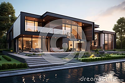 Inviting Modern sunny house. Generate Ai Stock Photo