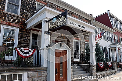 Inviting scene that welcomes guests to charming Creekside Inn, Oneida, New York, summer 2022 Editorial Stock Photo