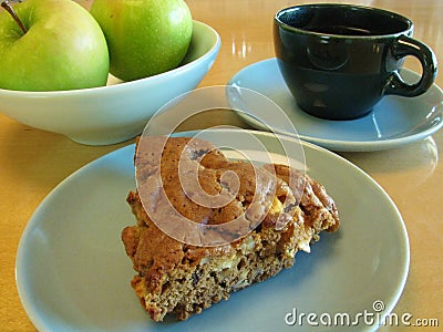 Slice of healthy, fresh-baked apple cake with coffee Stock Photo