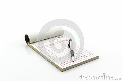 Invoice book which open blank page with pen. Stock Photo