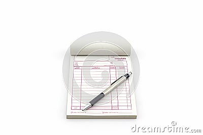 Invoice book which open blank page with pen. Stock Photo