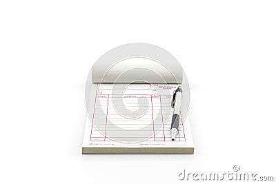 Invoice book which open blank page with pen. Stock Photo