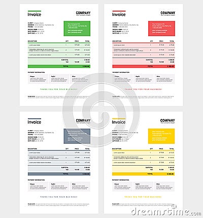 Invoice design template set - business company - green, Vector Illustration