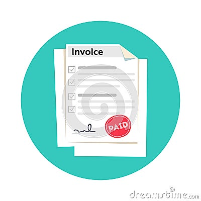 Invoice flat icon, Payment and bill invoice. Order symbol concept or Tax sign design. Paper invoice document. Cartoon Illustration