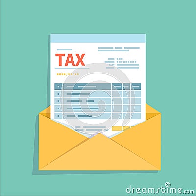 Invoice in an open envelope. Unfilled, minimalistic form of the document. Payment and invoicing, business or financial operations Vector Illustration