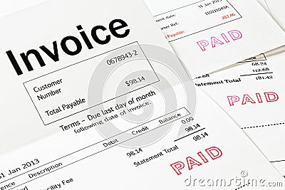 Invoice with Paid Stamp Stock Photo