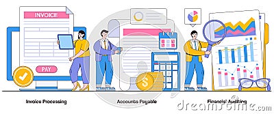 Invoice processing, accounts payable, financial auditing concept with character. Financial transparency abstract vector Vector Illustration