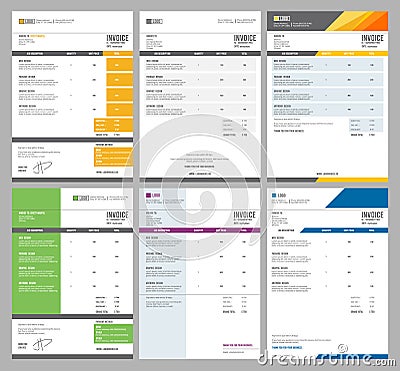 Invoice templates. Eform receipt money agreement vector design collections Vector Illustration