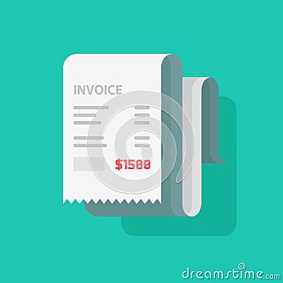 Invoice vector illustration, flat style paper receipt, bill to pay Vector Illustration