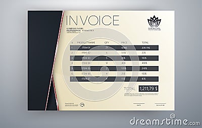 Invoice vector template design in red theme.Invoice template. Quotation table paper prder for bookkeeping services. Vector Illustration